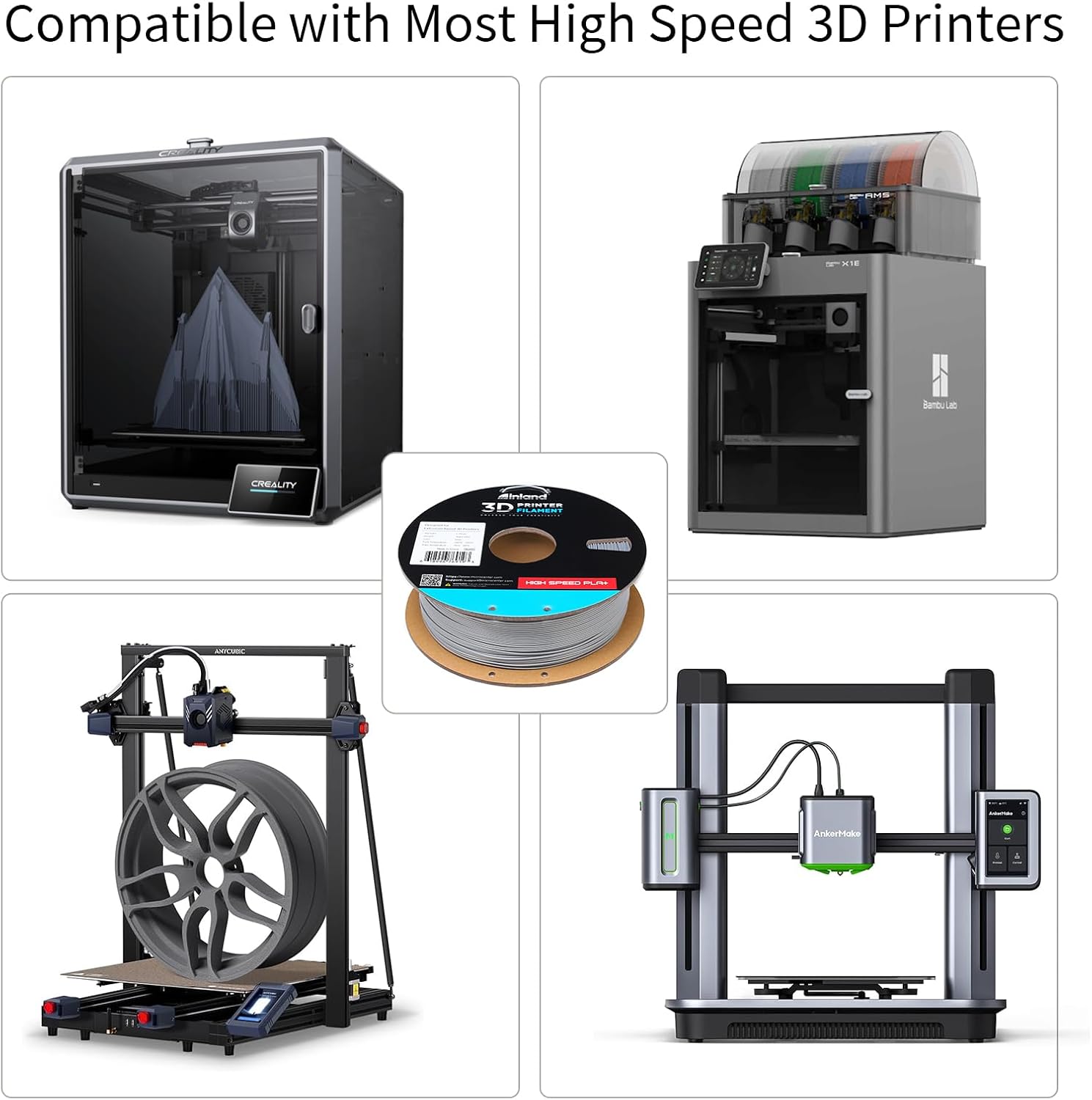 INLAND High Speed PLA+ 3D Printing Filament 1.75mm - Fast Printing PLA Pro Dimensional Accuracy +/- 0.03 mm - 1kg Cardboard Spool (2.2 lbs) (1 Pack Silver)