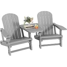 Shintenchi Adirondack Chairs Set of 2,HDPE Adirondack Chairs w/Removable Tablelop & Umbrella Hole,All-Weather Wooden Textured Plastic Outdoor Chairs w/Cup Holders for Garden Backyard Pool,Light Gray