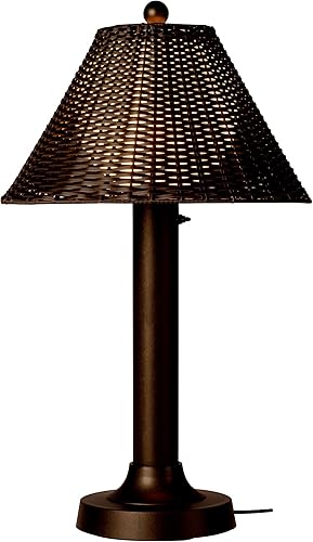 Patio Living Concepts 17257 Tahitti Lámpara de mesa con pantalla de mimbre de nogal, 34 pulgadas, bronce