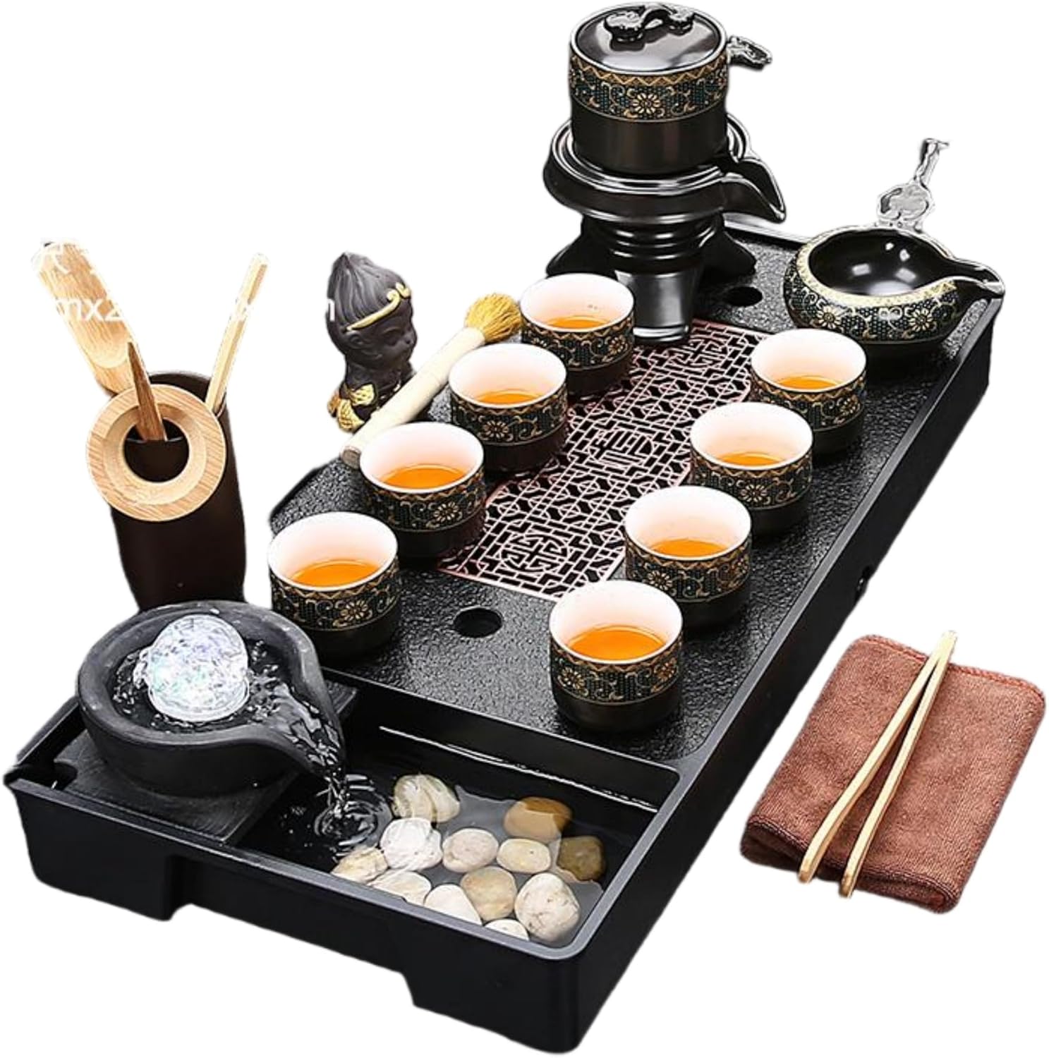 MOYEE 汝窑 Chinese Gongfu Tea Set,Home,Gifting and Office 套装流水茶盘 Chinese Gongfu Tea Tray 陶瓷茶壶整套茶杯高档家用喝茶中式茶海 A66