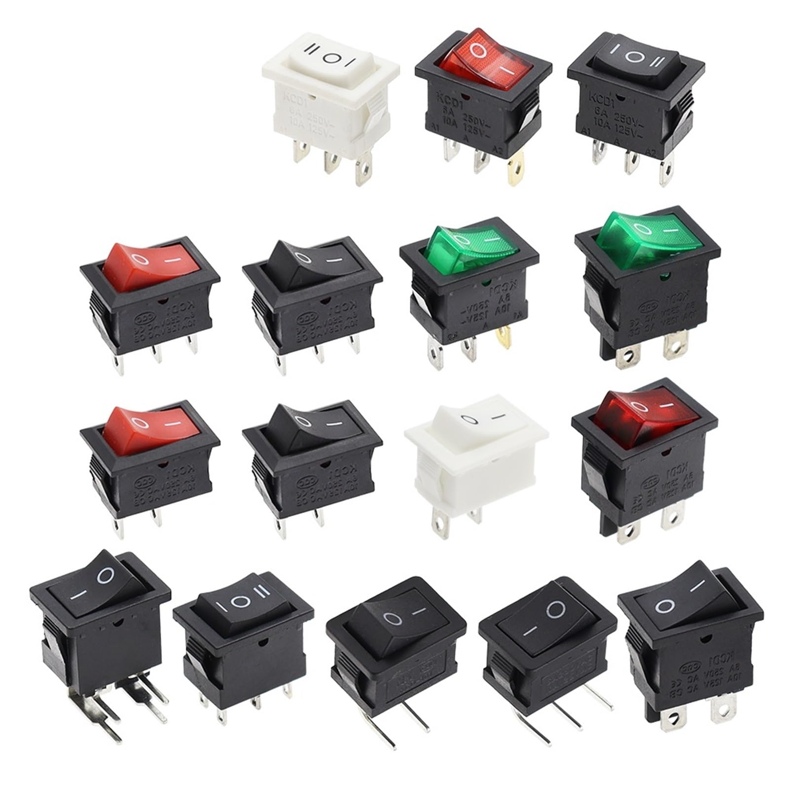 Interruptor basculante KCD1 de 3 pines con luz indicadora verde y 10A de capacidad 8