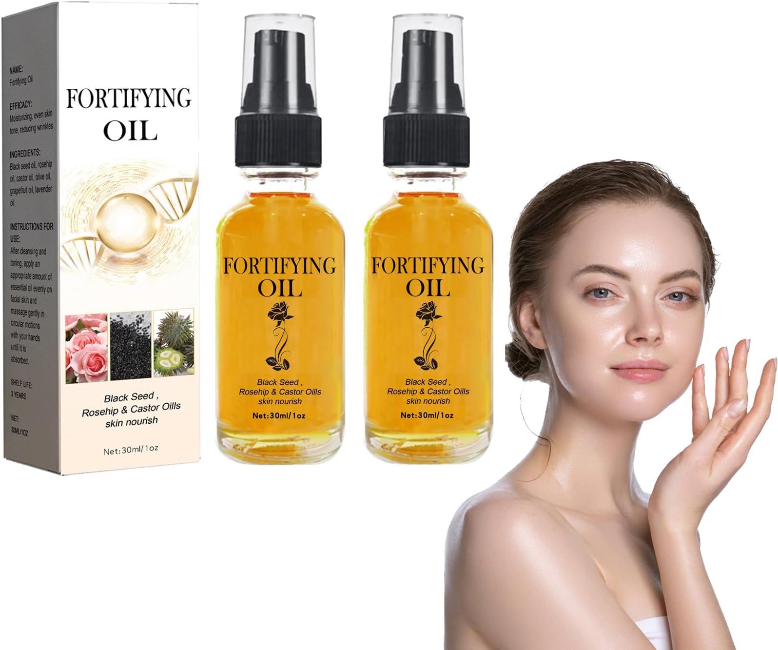 2Pcs Lalena Rosehip Oil, Castor Oil Black Seed Oil Rosehip