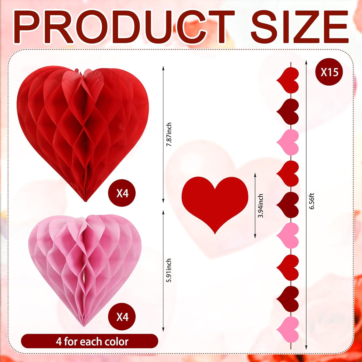 23 Pcs Valentine's Day Classroom Ceiling Decoration Kit with 15 Love Flags and 8 Heart Paper Flower Balls Heart Valentines Garland Accessories for Party Wall Office Classroom School Decor