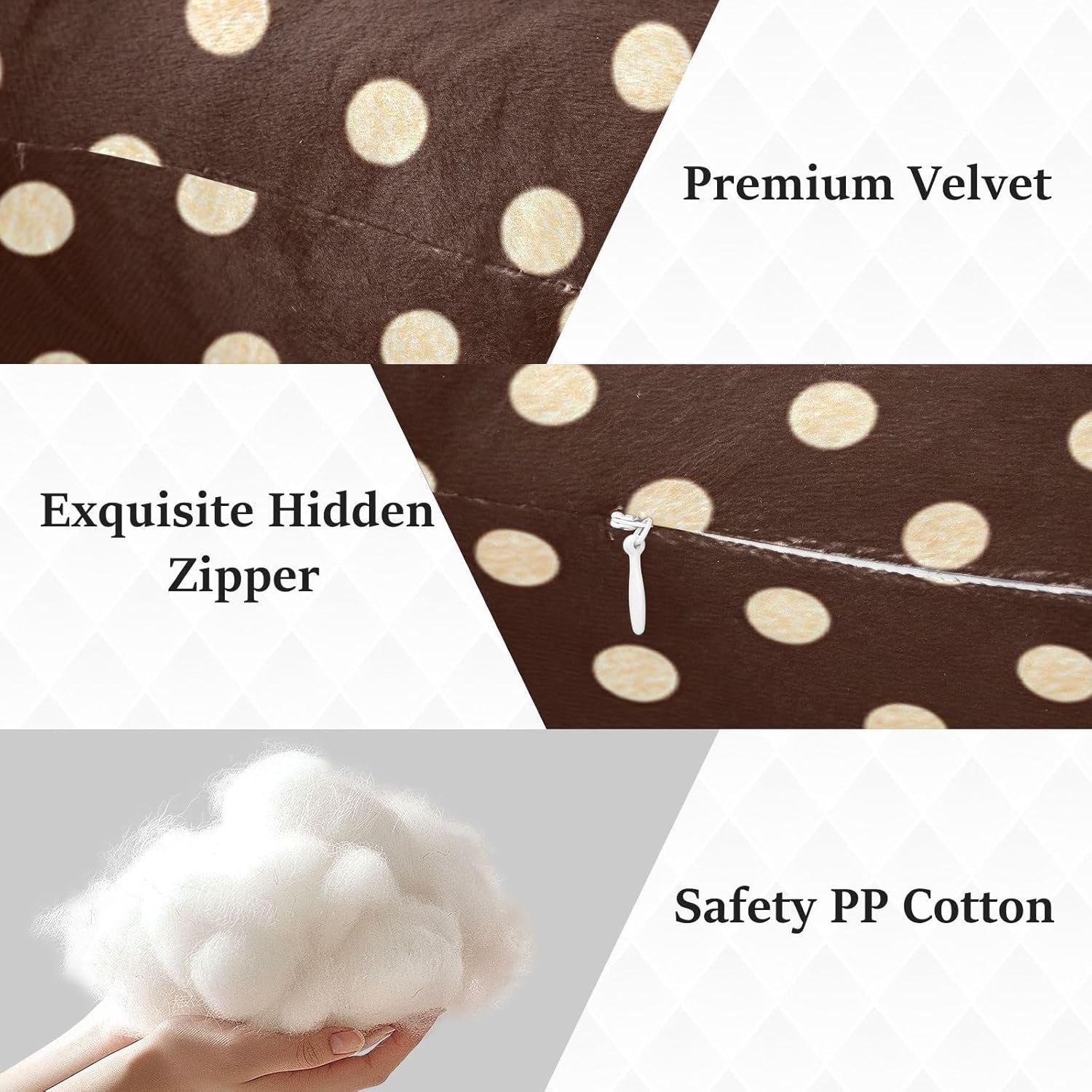 Brown Polka Dot Human-Shaped Pillow Soft Body Pillows Washable Velvet Pillows for Anxiety Relief Sleeping Cuddling & Support