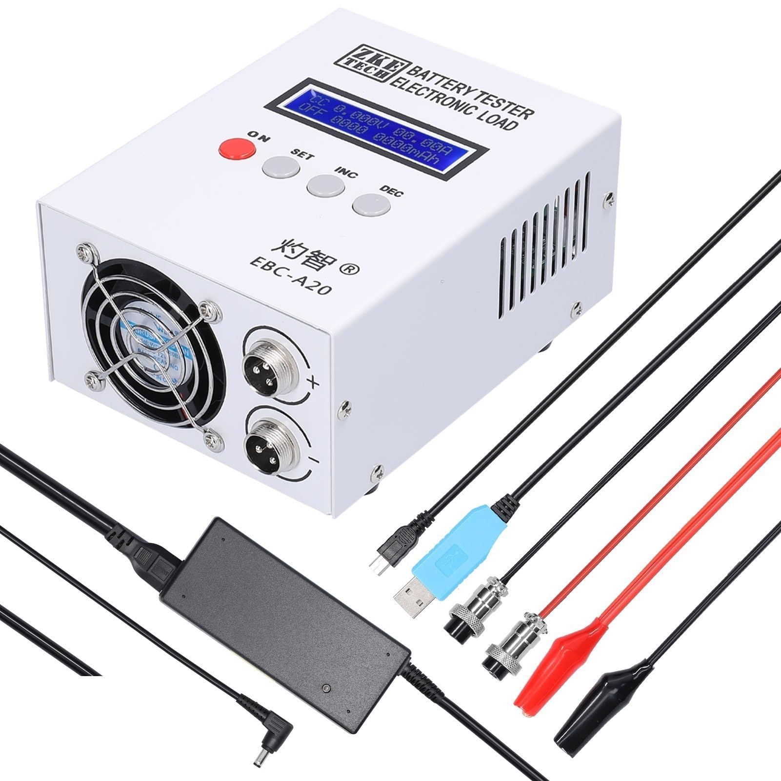 EDEDE Tester Batteria -A20. Tester della Batteria 3. 0V 20A 85W. Tester di capacità della Batteria al Litio-Acido al Litio 5A Recharge 20A Controllo del Software di Supporto scarica