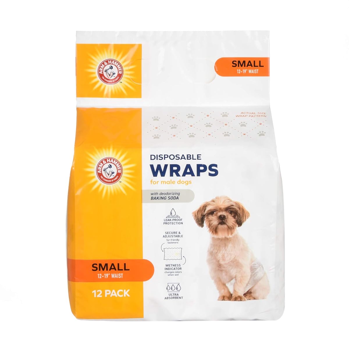 Arm & Hammer for Pets Male Dog Wraps, Size Small, 12 Count | Ultra-Absorbent,