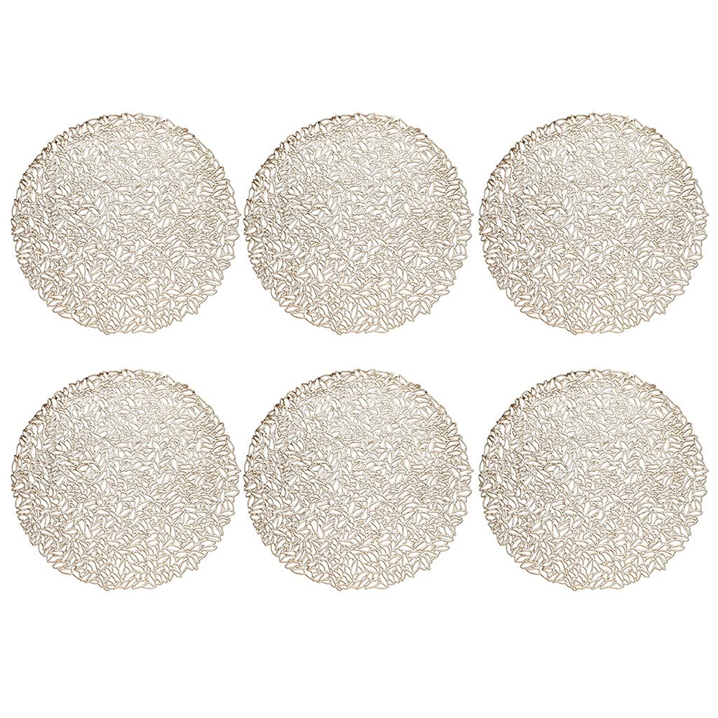 ZUIAI Table Mat Placemat Hollow PVC Waterproof Tableware Pad for Dinner Plates Table Decorations Rose Gold 6PCS(Gray)