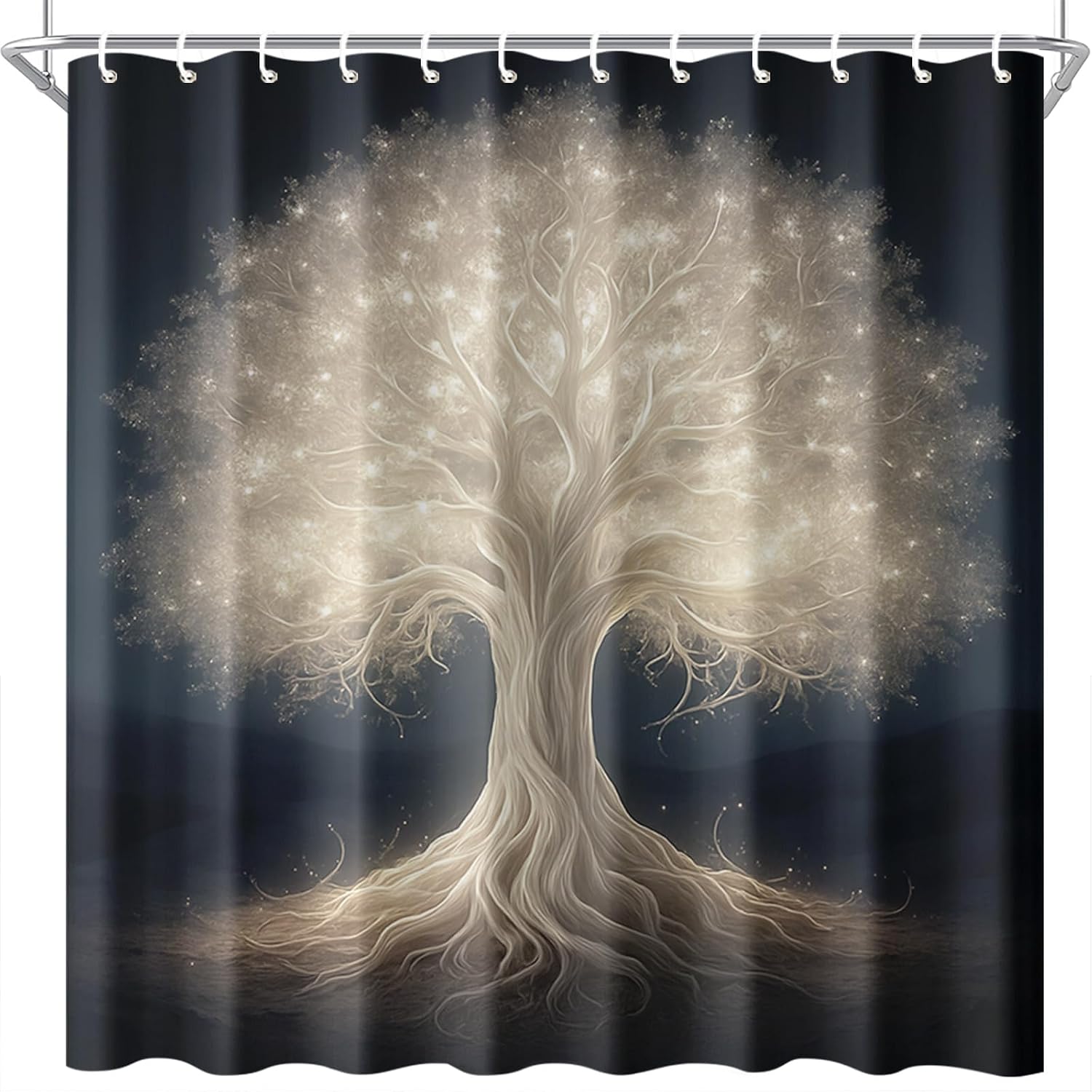 Glowing Tree Shower Curtain 72x72 Inch with Hooks Fantasy Bathroom Decor with Roots and Branches Magical Landscape for Nature Lovers Bathtub