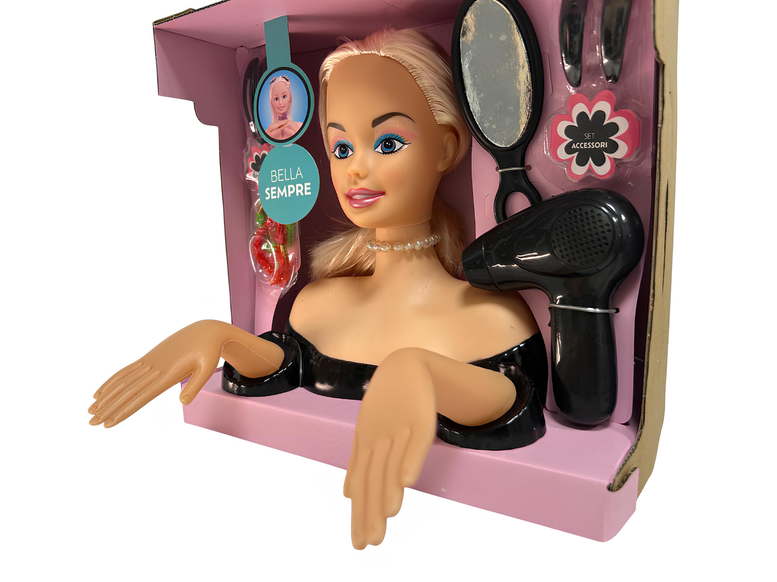 Testa Bambola da Truccare e Pettinare con Accessori Fashion Busto Parrucchiera Estetista Giocattolo Hair Style Capelli Principessa Salone di Bellezza Set Make Up Giocattolo Testa da Acconciare (b)