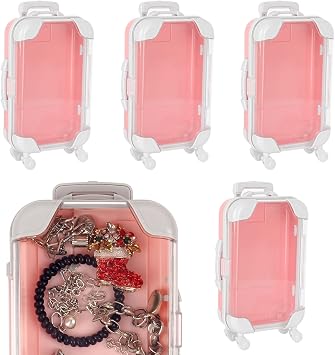 Mini Suitcase Favor Boxes, Plastic Candy & Jewelry Storage Box, Small Travel-Style Gift Boxes for Wedding Party Decorations 4Pack Pink