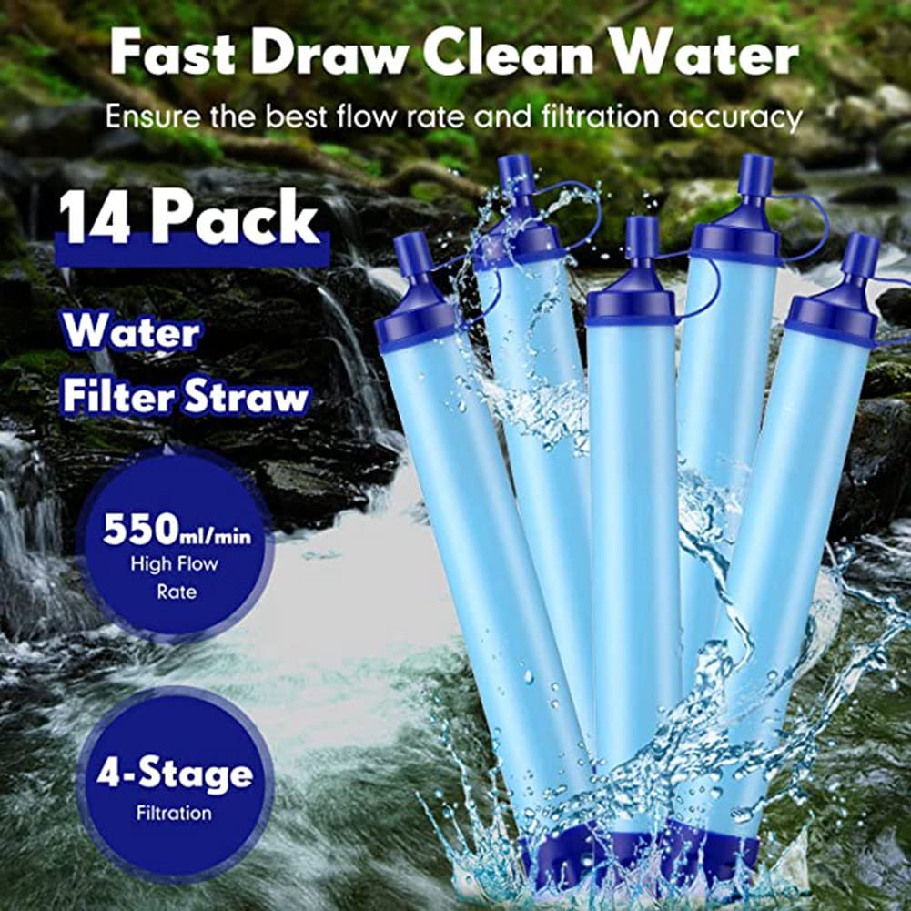 14 Piezas Filtro de Agua Personal Dispositivo de PurificacióN de Agua de Paja FiltracióN de Agua PortáTil Al Aire Libre Supervivencia Equipo de Emergencia