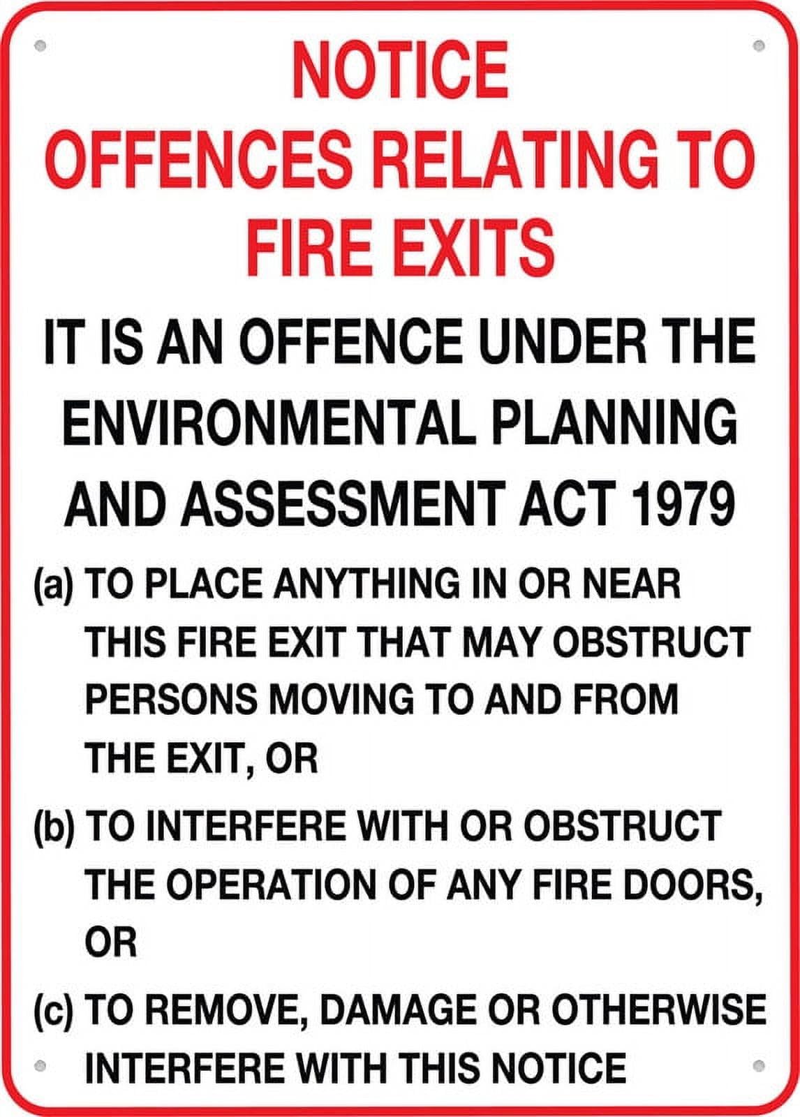 Fire Exits Offences Notice 8"x12" Aluminum Sign - Weatherproof, Indoor/Outdoor