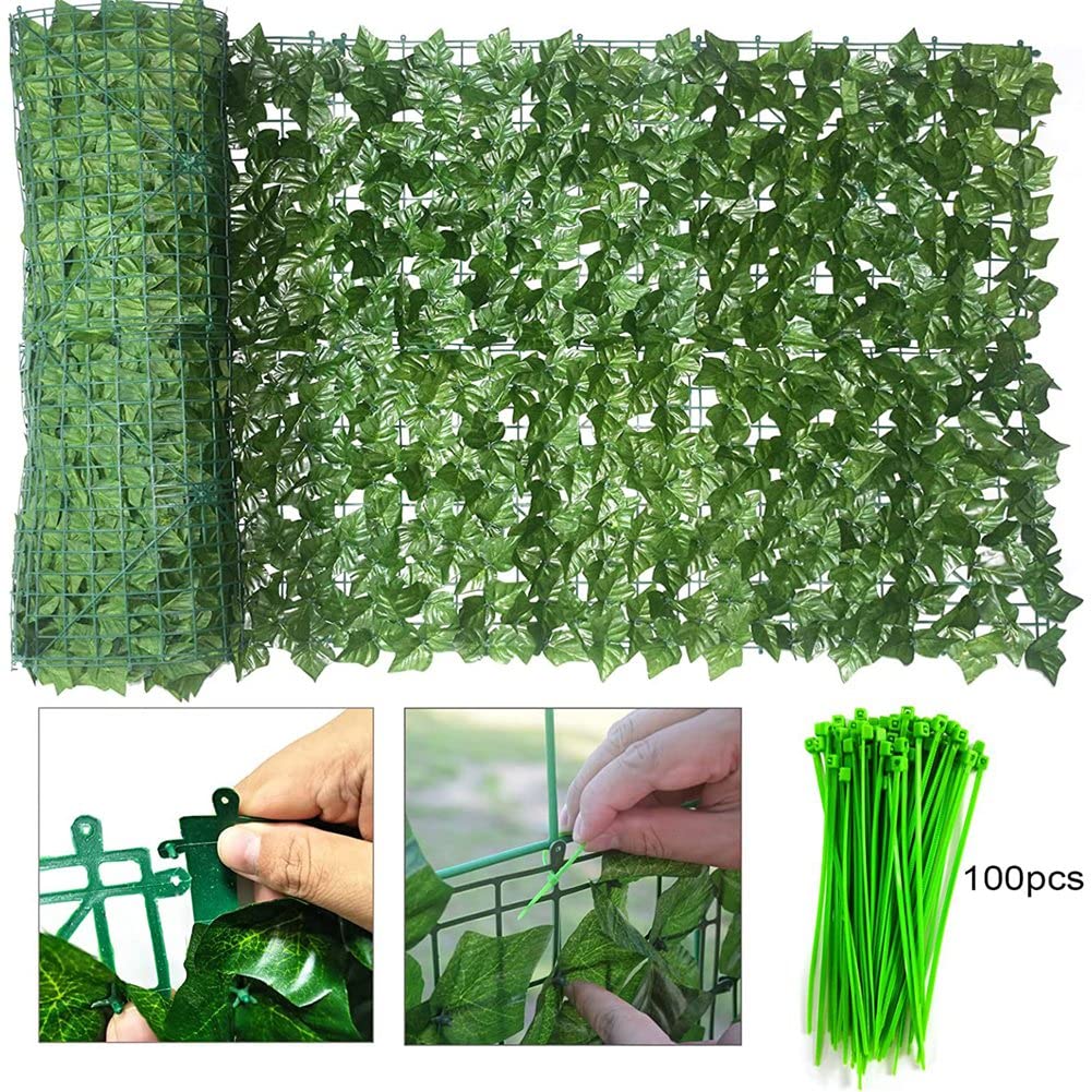 Sztuczne ogrodzenie żywopłotu, zielone tło, sztuczny bluszcz i dekoracja liścia pnącza – 118 x 39,4