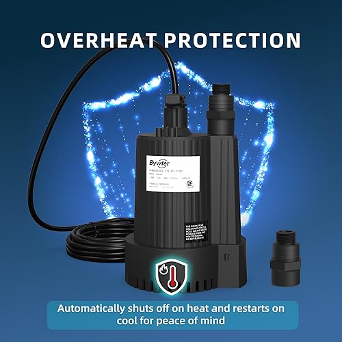 Miniatura 7 de Bomba de agua sumergible de 16 HP, bomba de sumidero de 1500 GPH con carcasa termoplástica, bomba de agua eléctrica portátil de 115 V con cable de