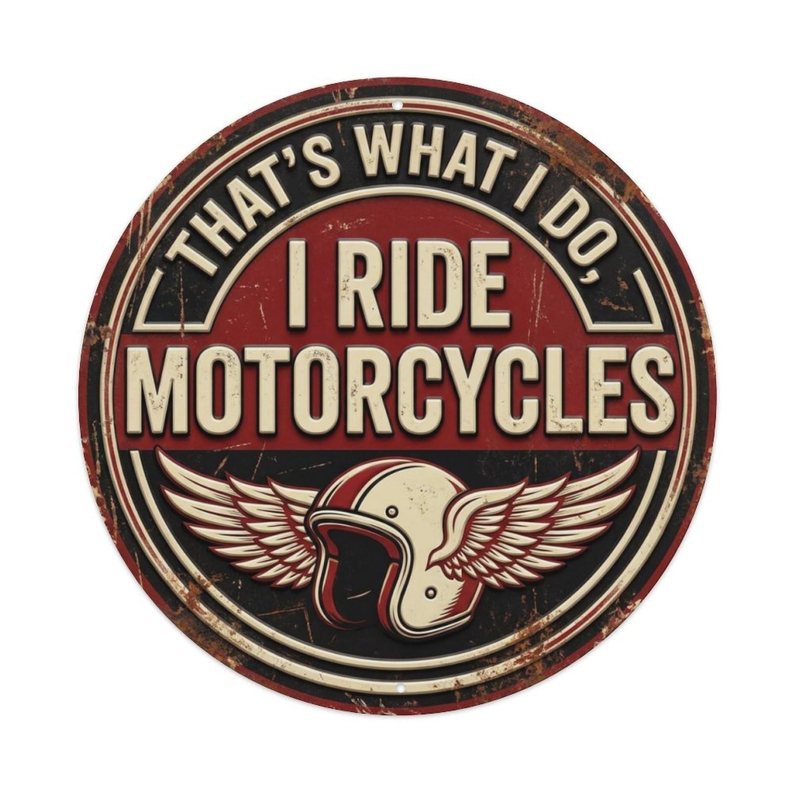 Ride Motorcycles Nostalgic Hanging Ornament Retro Slogans Vintage Metal Tin Sign Plaque Wall Decor for Cafe, Club, Garden Round Metal Poster 8x8Inch