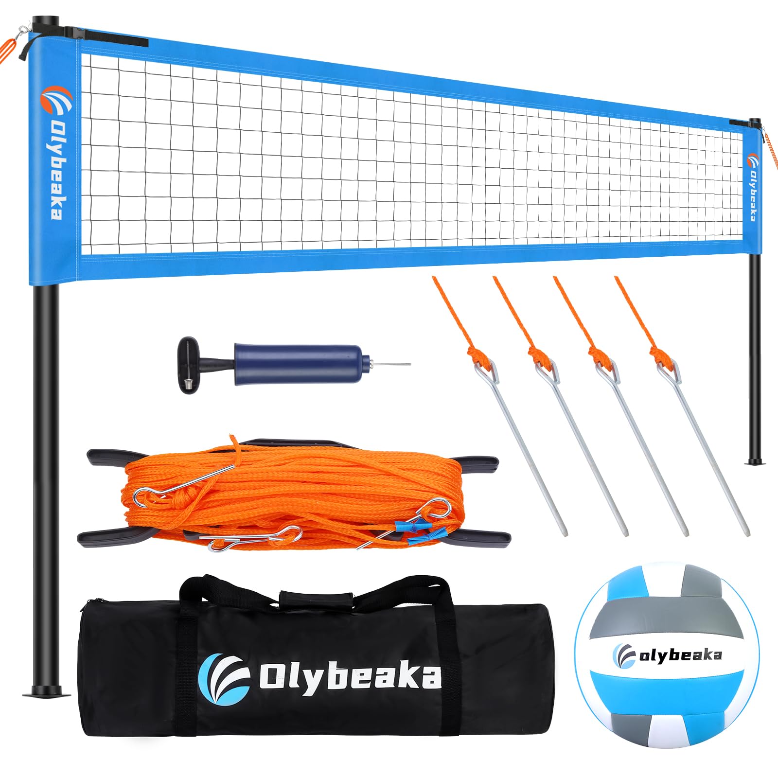 Portable Volleyball Net 32FT Outdoor Professional Volleyball Net Set System for Backyard Beach with Adjustable Height Poles and Anti-Sag Design, Boundary Line, Volleyball and Pump