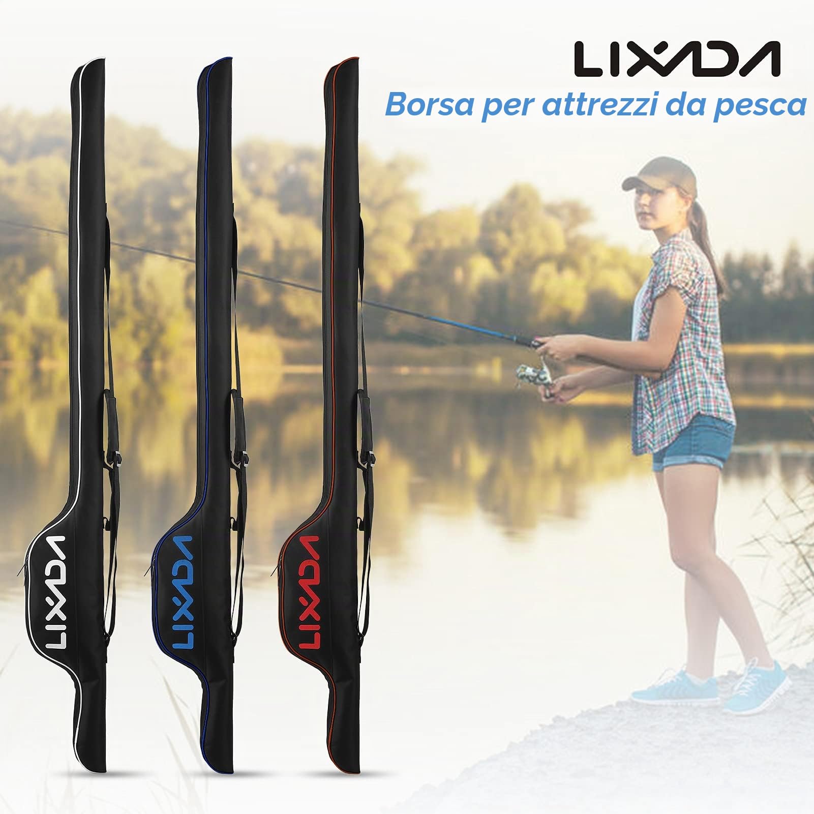 Lixada Borsa Canna da Pesca 160cm Impermeabile Portatile Sacca Porta Canne da Pesca Pieghevole Durevole con Maniglia e Tracolla Organizer per Attrezzatura da Canne