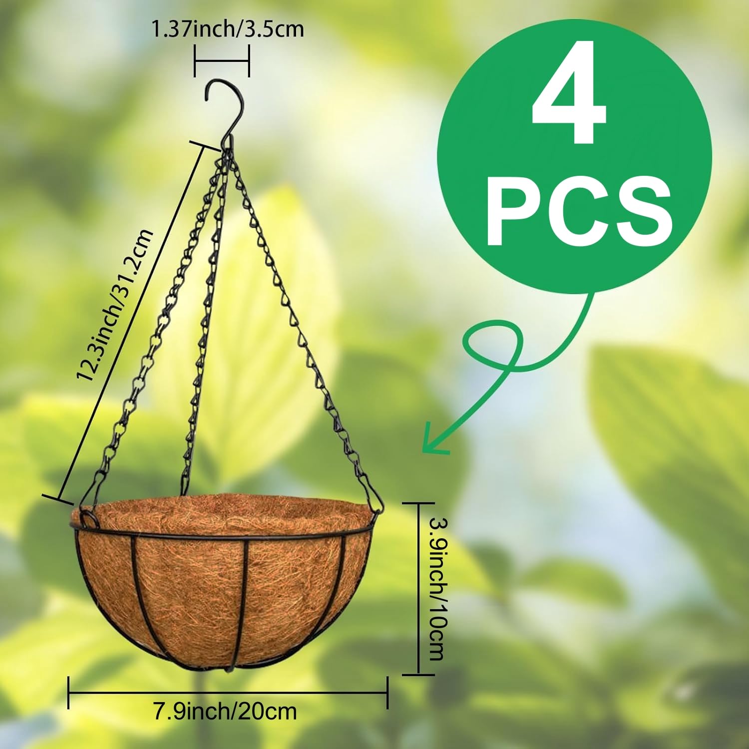 LATERN 4Pcs 20CM Metal Hanging Basket with Coco Liner - Image 4