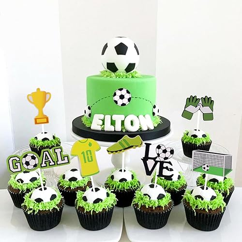 Miniatura 6 de Decoración para tartas de fútbol  18 piezas para balones de fútbol, jugadores, portería y cupcakes para hombres, suministros de fiesta temática