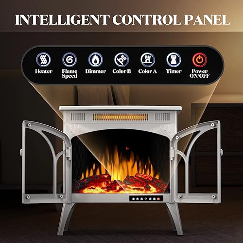 Miniatura 5 de Calentador eléctrico de chimenea, estufa de chimenea infrarroja de 1500 W con llama 3D, chimenea eléctrica de 5100 BTU con control remoto, 16