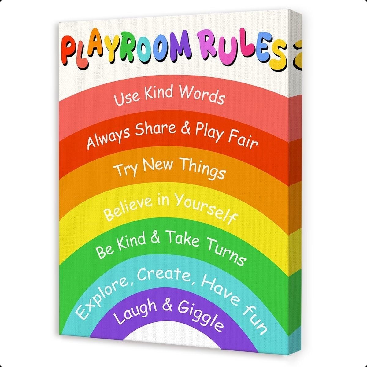 HGETJOHXEM Inspirational Playroom Wall Decor - Canvas Print with Rules for, Nursery or Classroom Educational Art(Unframed,08x12inch(20x30cm))