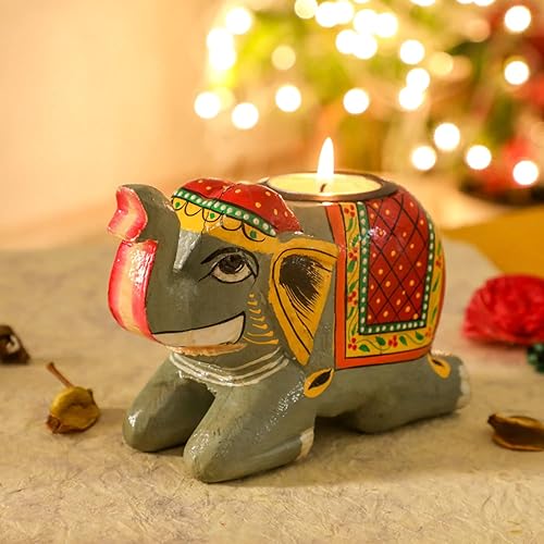 Desi Favors Portavelas decorativo de elefante para decoración Diya Diwali, Diosa Ganesh Chaturthi, portavelas decorativo para festivales de la