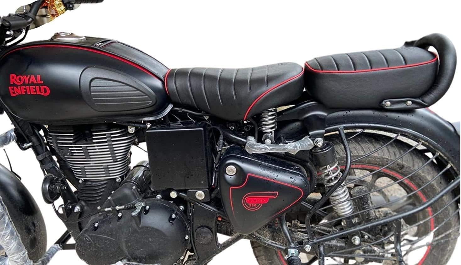 Sahara SeatsCompatible with Classic 350/500 Leather Finish seat Cover (Black & Red)