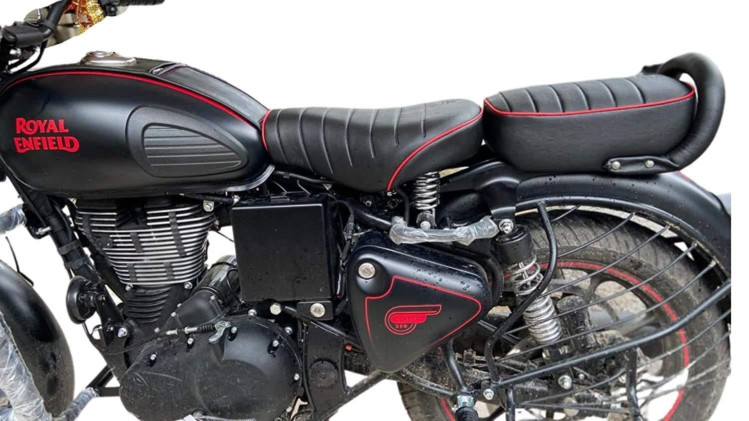 Sahara SeatsCompatible with Classic 350/500 Leather Finish seat Cover (Black & Red)