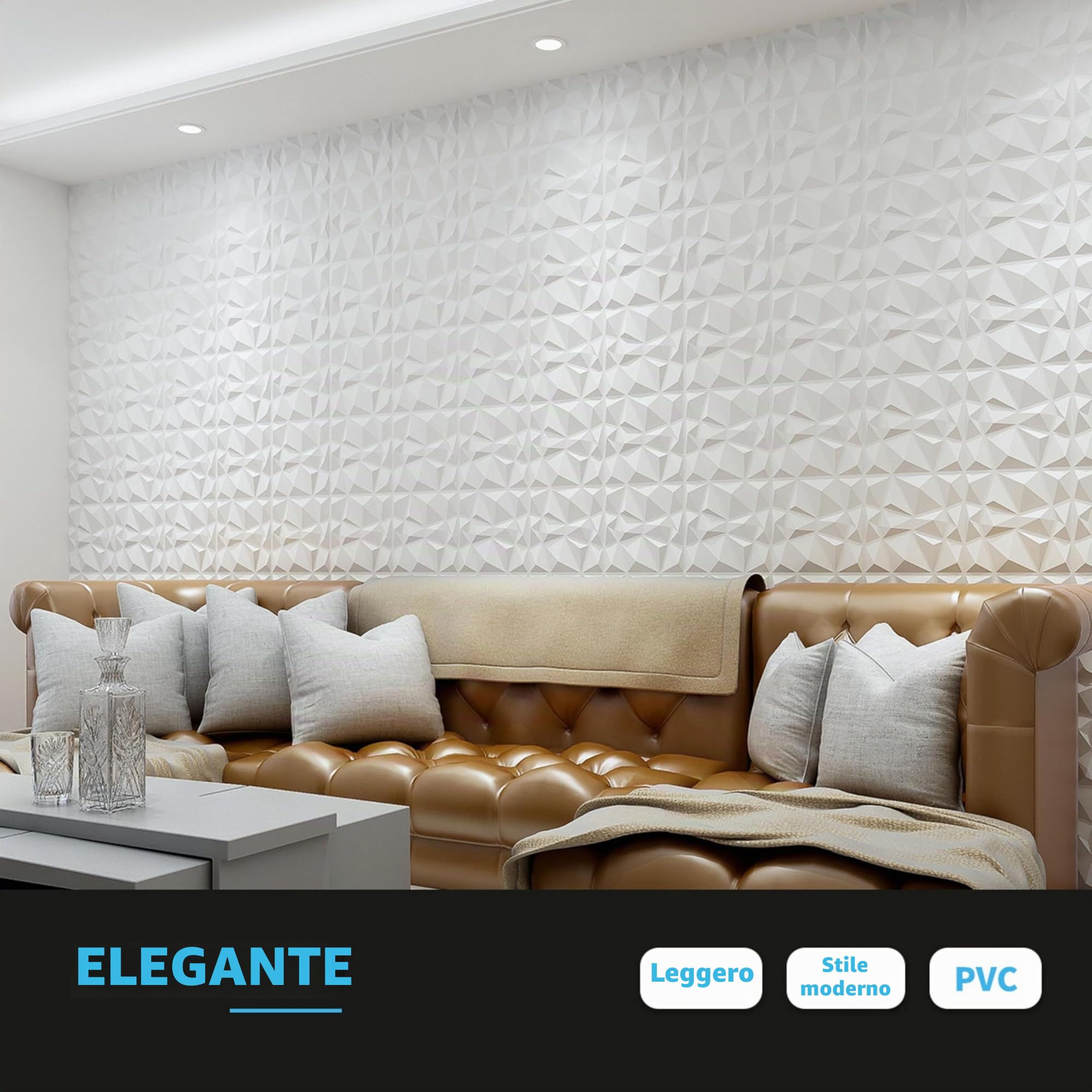 Art3d 33 Pezzi Pannelli da Parete 3D Diamante 30 x 30 cm, PVC Altamente Rigido, Indeformabile, Riciclabile, Impermeabile, Termoresistente, Inodore, Bianco Opaco