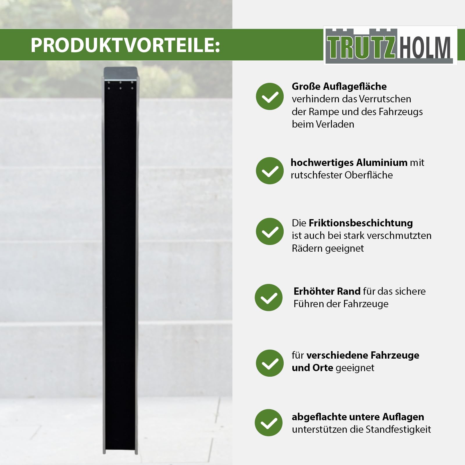 TRUTZHOLM 1x Auffahrschiene Aluminium Gesamtlänge 183 cm Tragkraft 50 kg Anti-Rutsch Beschichtung Auffahrrampe starr für E-Bike kleine Mofas Fahrrad Verladerampe Faharradrampe E-Bikerampe leicht