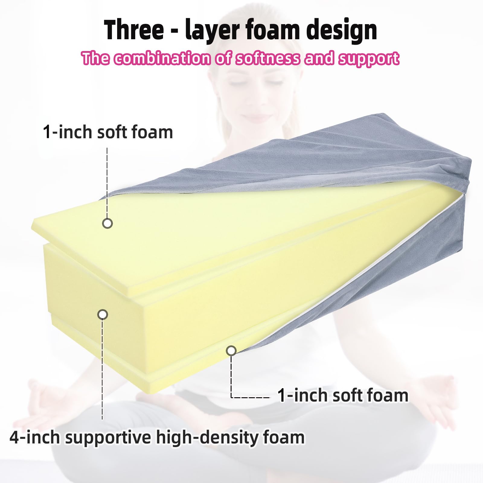 GOFORIT Almohada de yoga para meditación y apoyo, almohada rectangular de meditación para yoga restaurador, 26.5 x 9.5 x 6 pulgadas