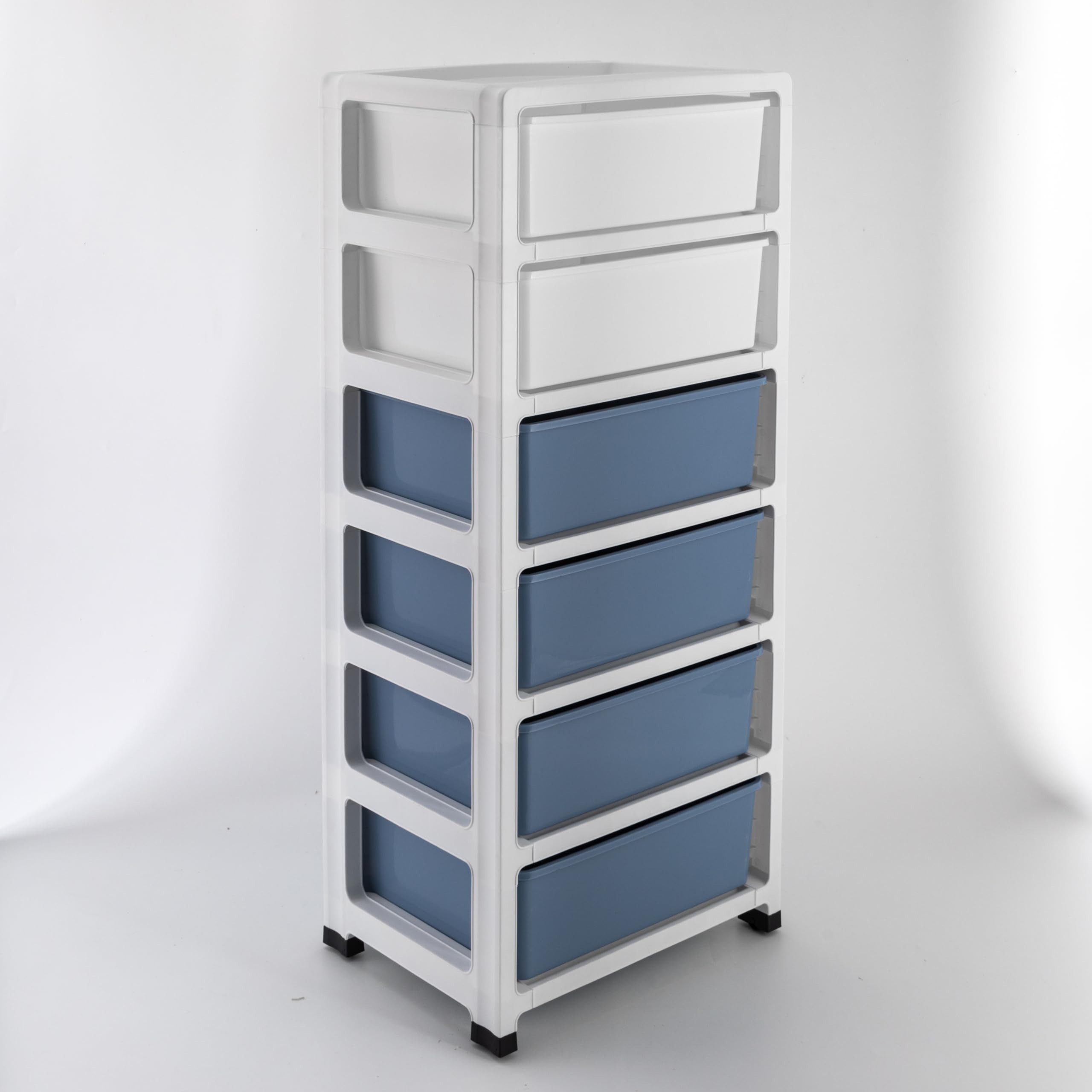 Cassettiera Organizzatrice con 6 Cassetti e Rotelle, Scatola Plastica PP 35x26x83.5cm, Colore Blu e Bianco, Mobile con Scomparti per Archiviazione Documenti e Oggetti