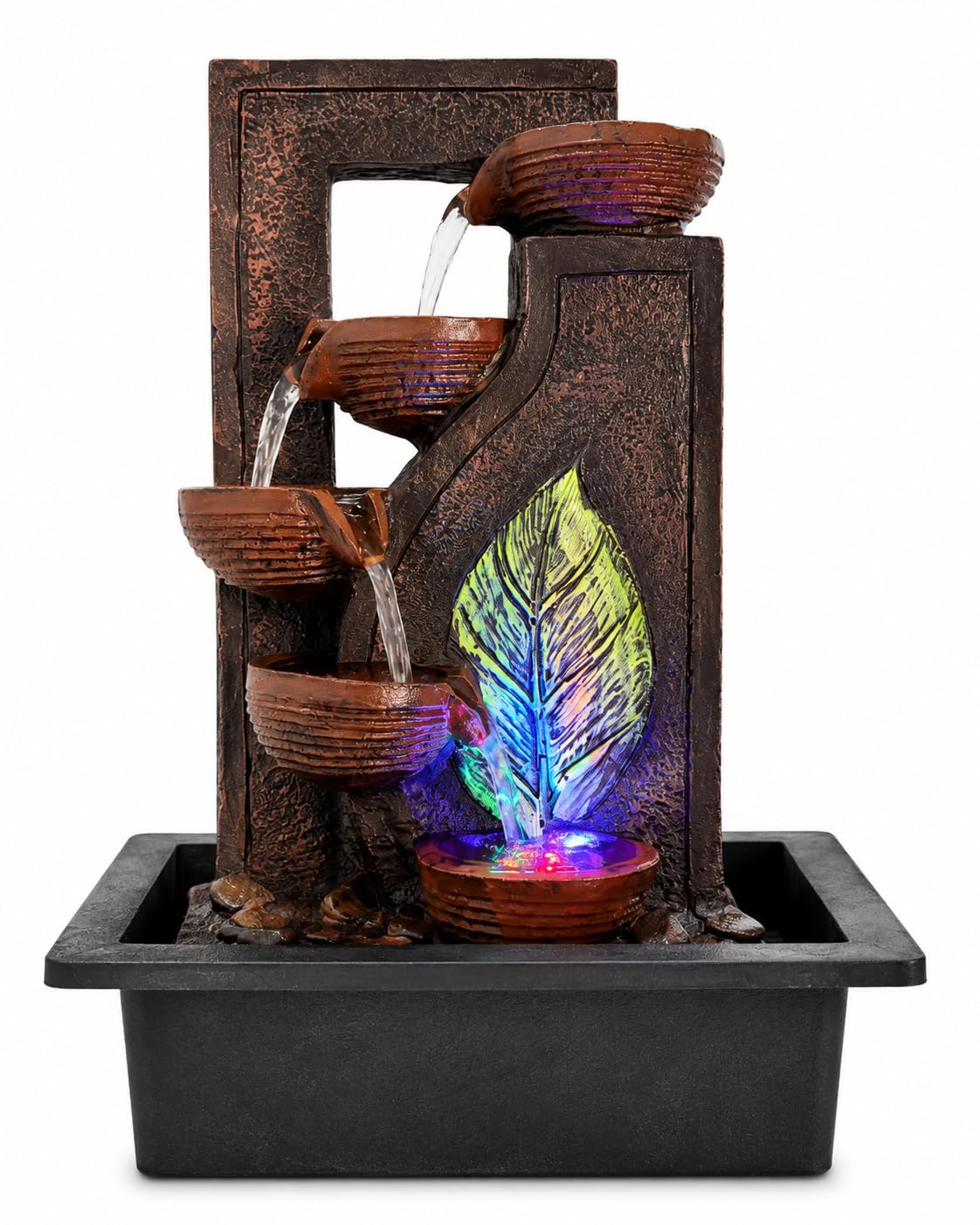 LED Cascading Water Fountain with Decorative Leaf Design | Indoor Tabletop Waterfall Fountain for Home, Office & Living Room | Multicolor LED Light | Resin Water Feature for Vastu-image-39