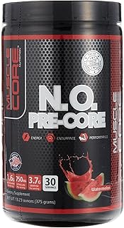 Muscle Core Nutrition N.O Pre-Core Energy & Endurance Performance | Watermelon Flavor | 30 Servings | 375g | 7g BCAAs, 1g Citrulline, 2.5g Glutamine