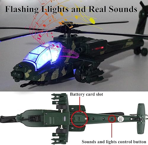 Miniatura 3 de OTONOPI Helicóptero militar con luces y sonidos, modelo de la Fuerza Aérea fundida a presión, regalo de cumpleaños y Navidad para niños y niñas,