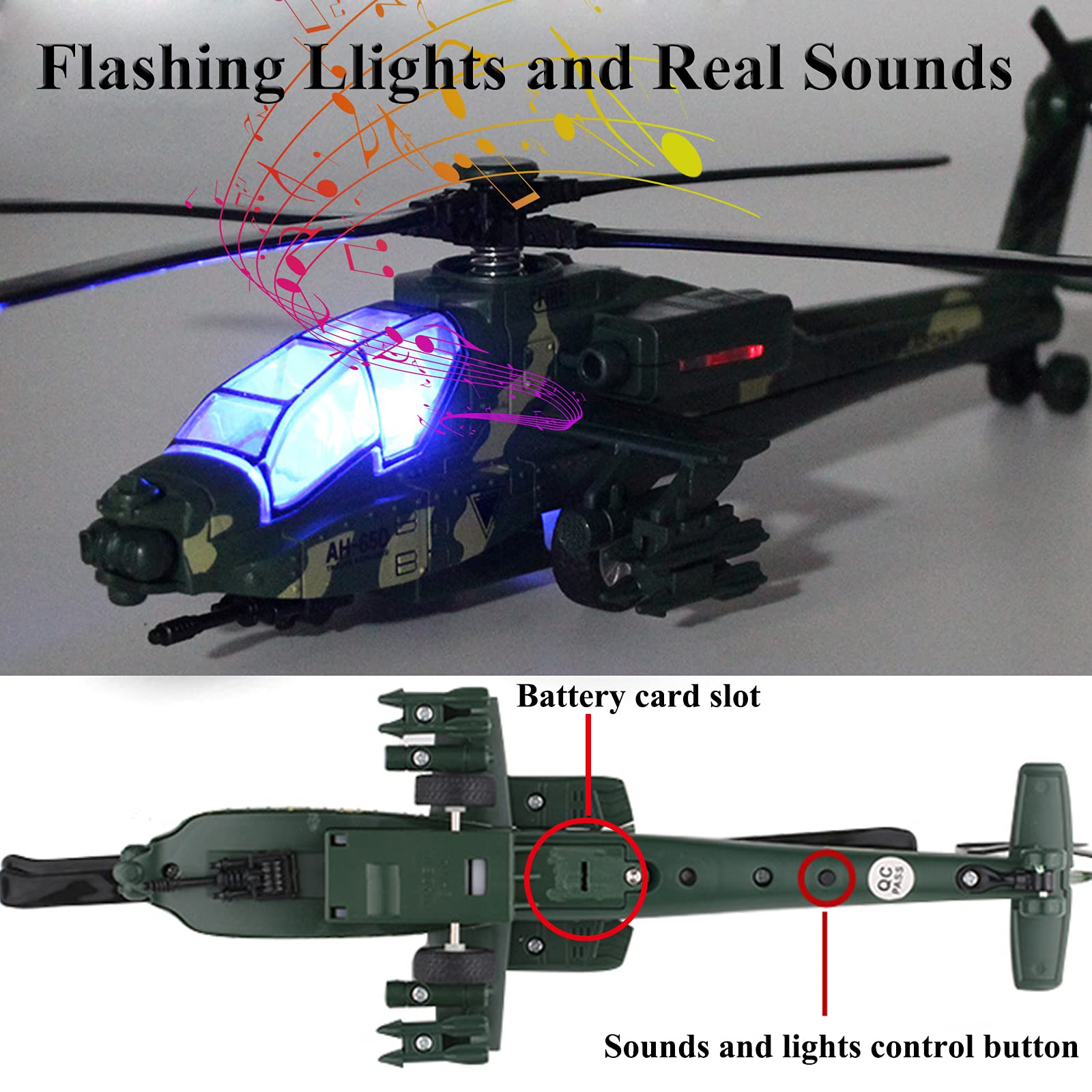 Helicóptero militar con luces y sonidos, modelo de la Fuerza Aérea fundida a presión, regalo de cumpleaños y Navidad para niños y niñas, bono con 2 figuras de acción de hombres del ejército 3