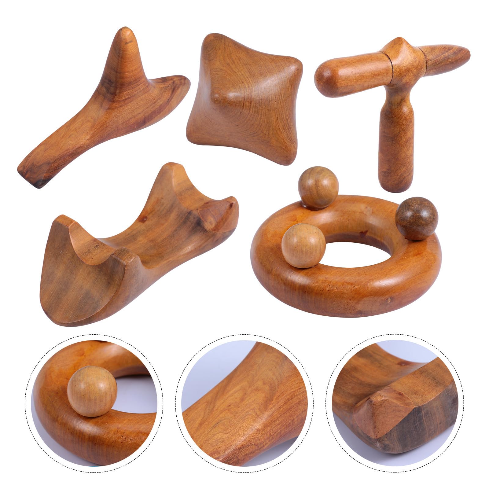 Balacoo Set de 5 Herramientas de Masaje Gua Sha de Madera de Sándalo, Ligero, Promueve la Circulación Sanguínea, Adecuado para Uso en Piernas y Hombros en Viajes o Trabajo