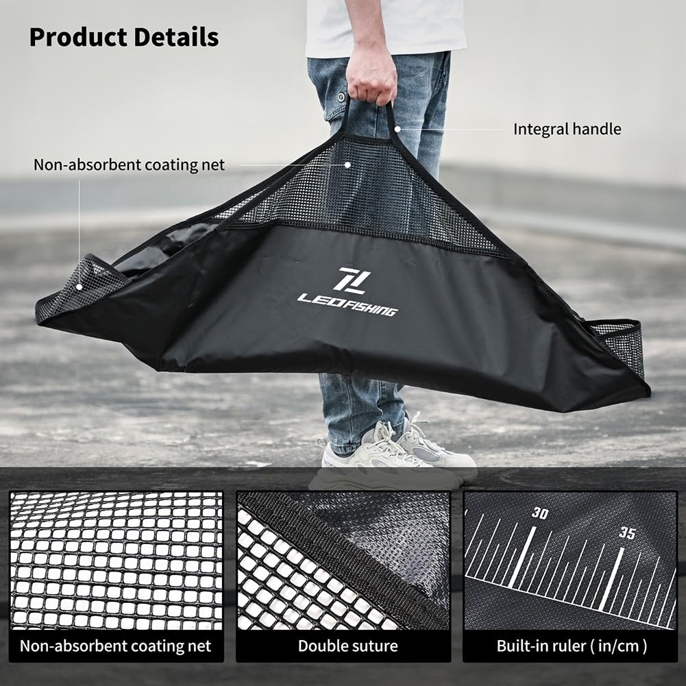 Fisch-Landmatte Angler, 120 cm, PVC-Abhakmatte mit digitaler Abhakmatte für Waagenschutz, reisefreundliche Wiegetasche, Schwarz (1 Stück)