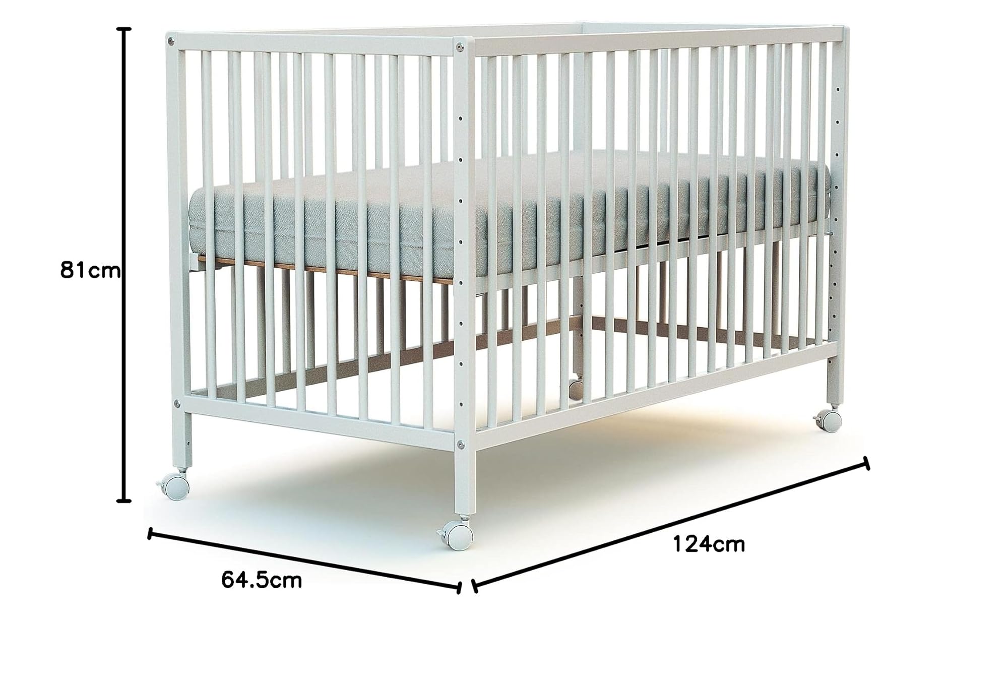 Webaby - Beistell-Babybett aus Holz 60x120cm Weiß LIO | Kinderbett Co-Sleeping babybett | Von Geburt an | Höhenverstellbar | Lattenrost