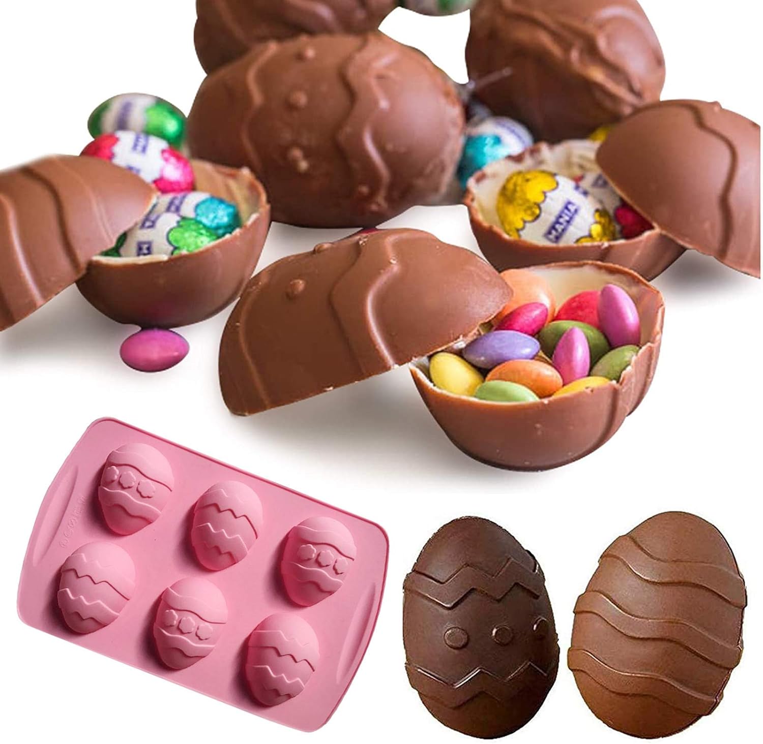 1/2/3/4PC Easter Egg Silicone Molds for Chocolate, Biscuit, Cake, 6 Holes Half Sphere Mold, Easily Moulded Silicone Baking Mold Candy Chocolate Jelly Fondant Making Tools : Home & Kitchen