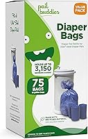 Pail Buddies Ubbi Compatible Diaper Pail Bags, 75 Count 13 Gallon Refills, Fresh Powder Scent, Recycled Durable Plastic