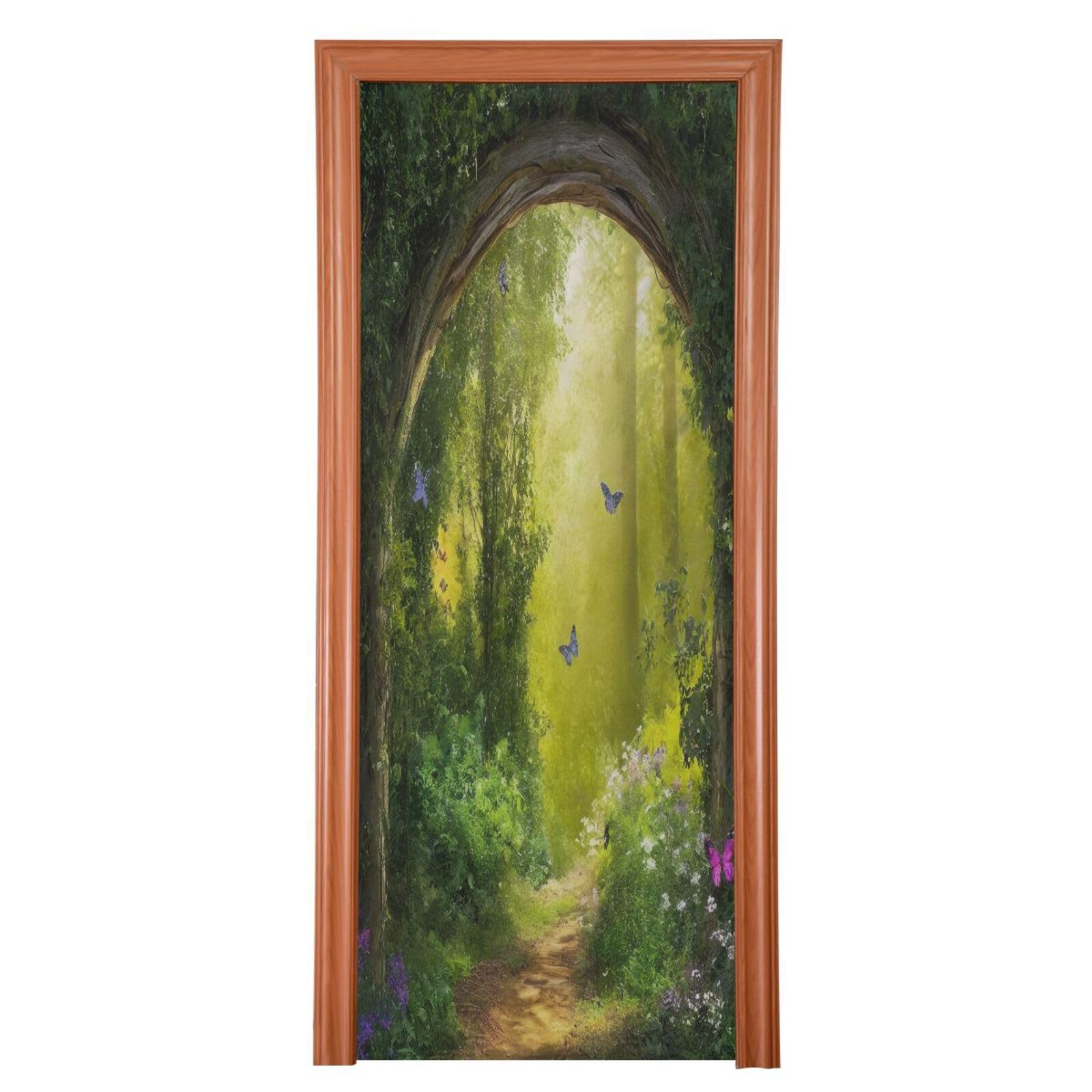 FLildon Nature Forest Scenic Door Cover Decoration, Party Accessory Porch Decor for Festive Ornament Room Door Covers 36 x 98 Inch