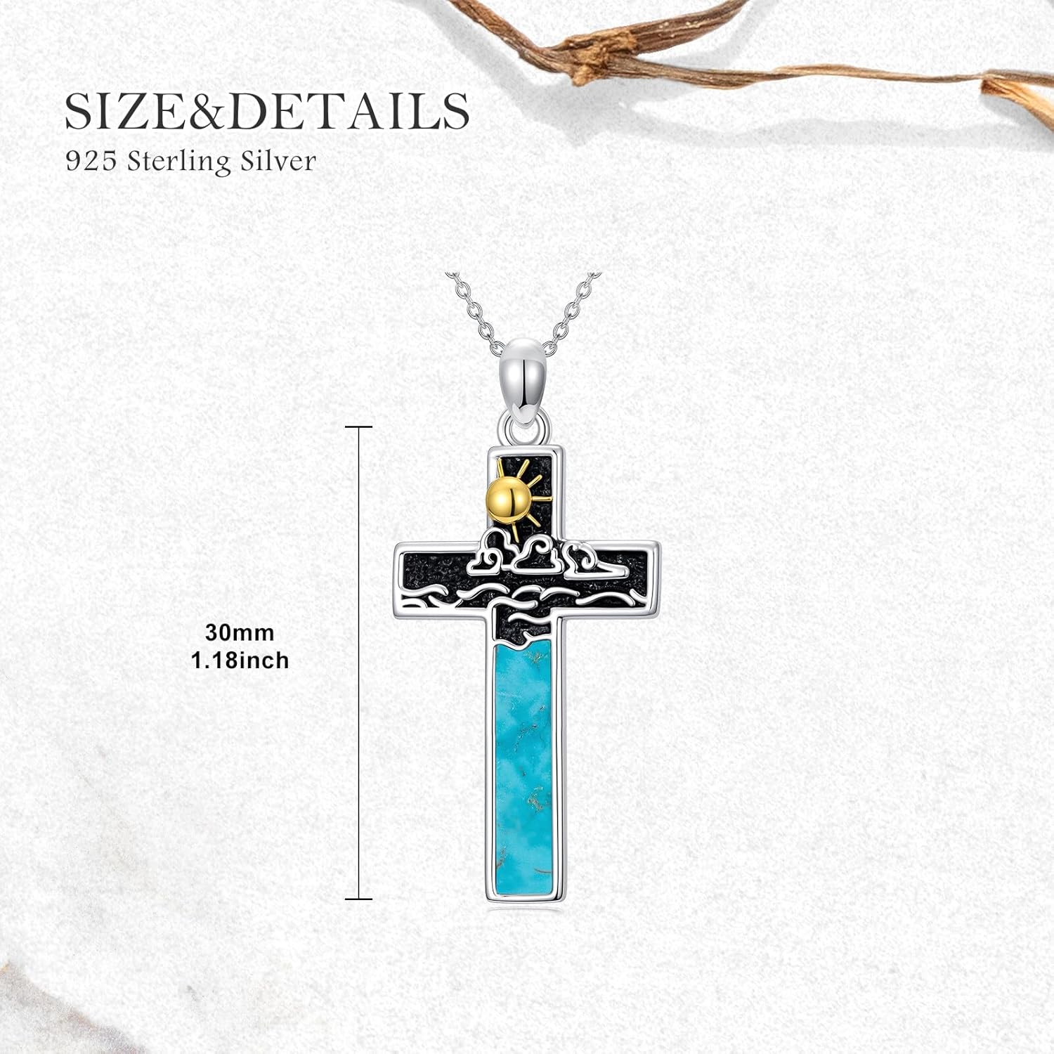 Genuine Turquoise Cross Necklace for Women 925 Sterling Silver Mountain Sunset Necklace Religious Faith Jewelry Gifts for Nature Lovers - Image 5