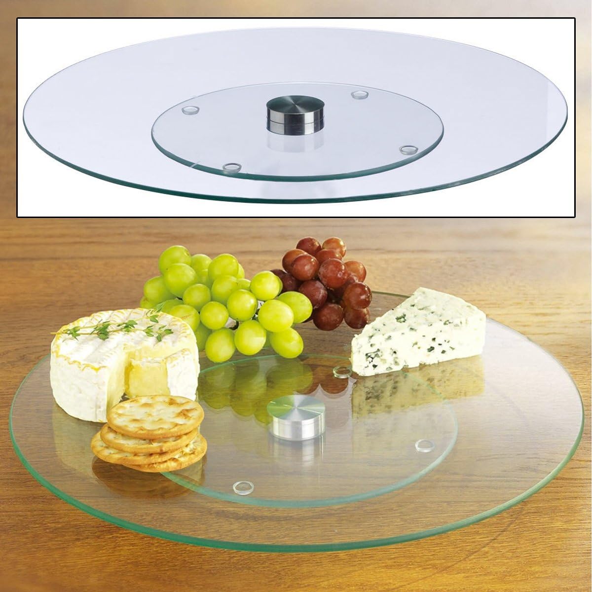 Glass Lazy Susan 14" Rotating 360ยฐ Serving Platter Round Table Centerpiece Counter Art Elegant Tabletop