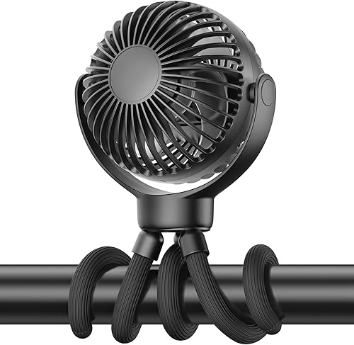 Mini ventilador portátil para cochecito  Ventilador personal flexible de 3 velocidades con clip para dormir en la cama, batería recargable,