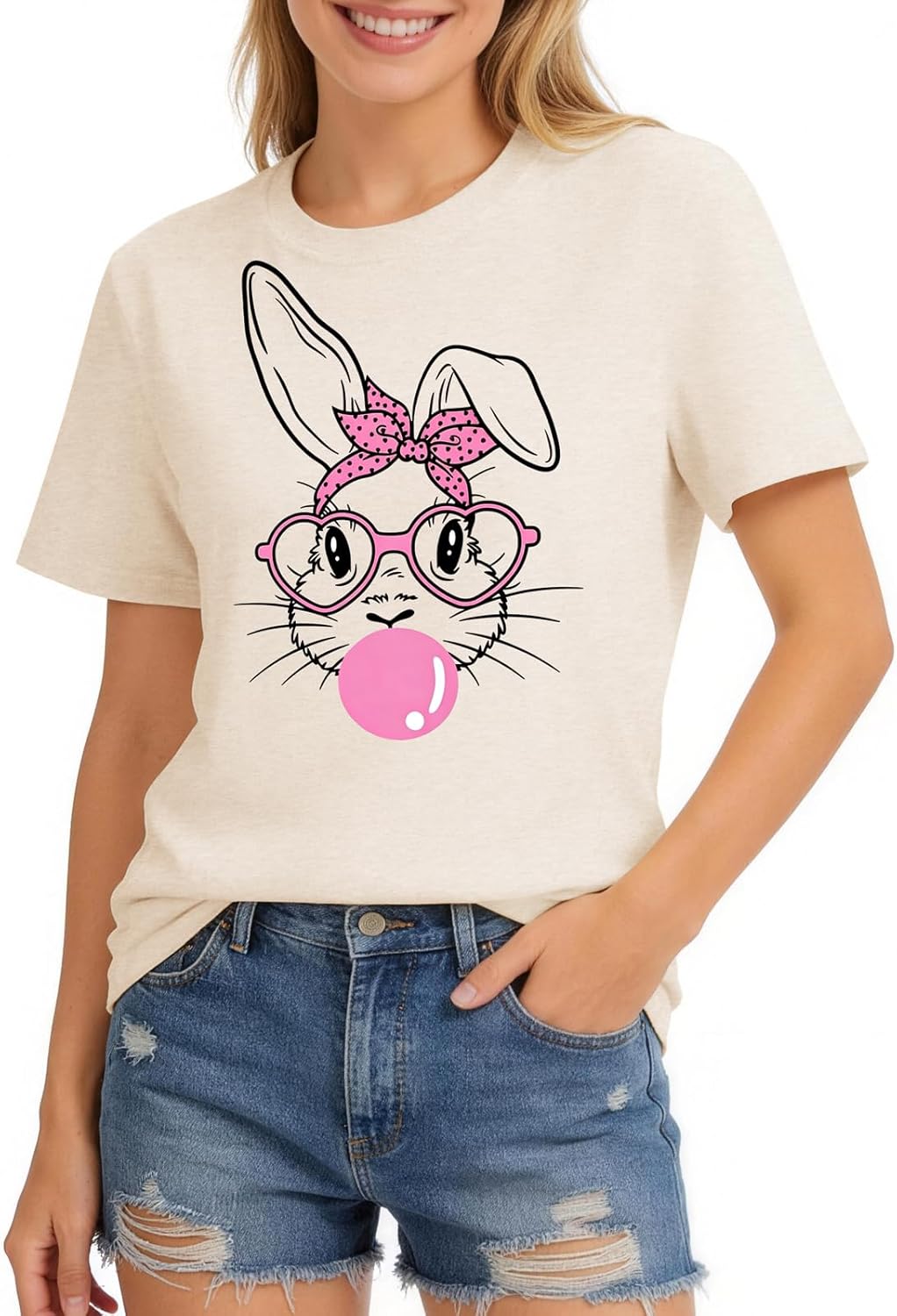 Easter Bunny Shirt for Women - Cute Graphic Tee with Bunny Easter Eggs, Funny Casual T-Shirt for Spring Tops