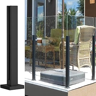 laxyy Commercial Glass Railing System round Post, Glass Panel Post Black for 3/8" or 1/2" Glass, Deck/Balcony/Patio/Garden Windproof Fencing Connector, Staircase Baluster Post/End Post/Height-115Cm/45
