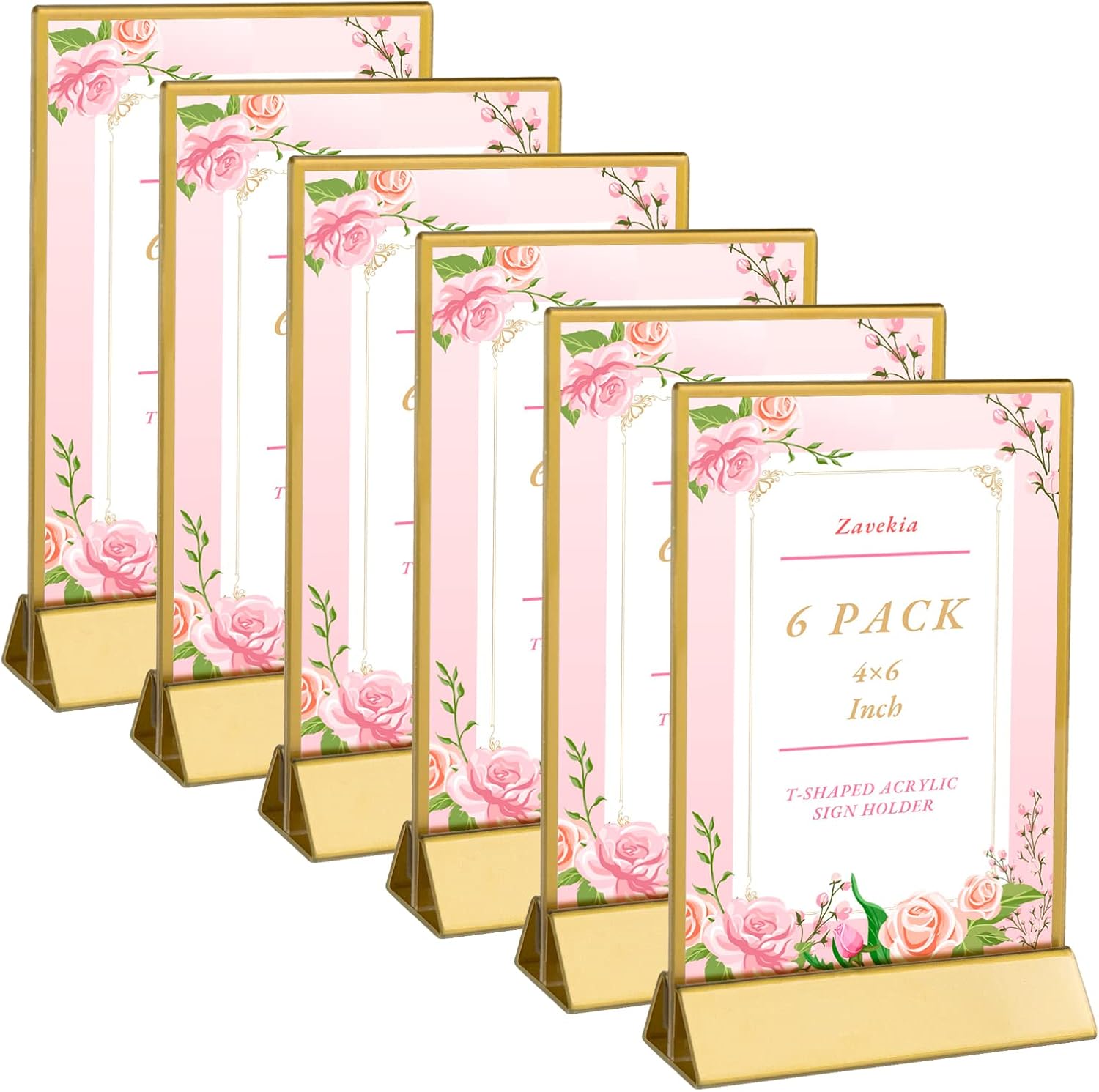 6 pack Acrylic Sign Holder 4x6 with Gold Frames for Table
