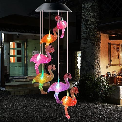 Miniatura 5 de Campanilla de viento de flamenco, campanillas de viento de pájaros, campanillas de viento solares, decoración de flamenco, campanillas de viento