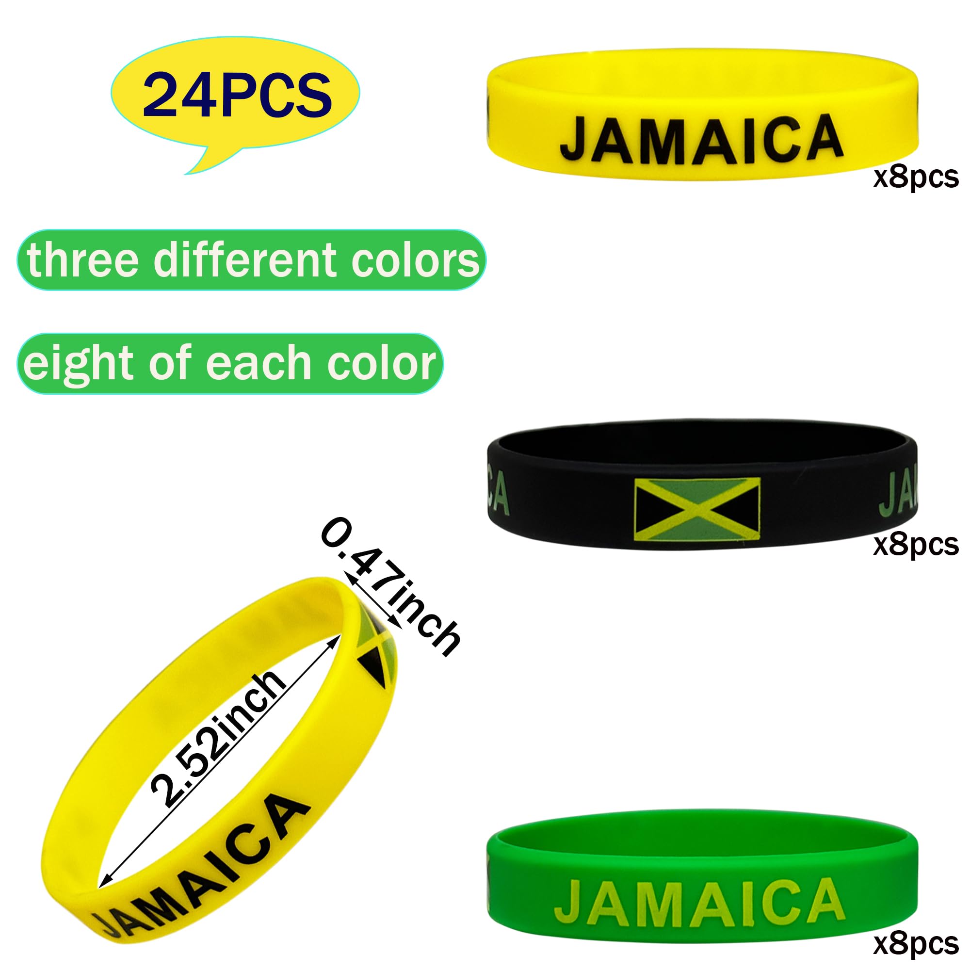 FSHANEE 24Pcs Jamaican Rubber Bracelets Jamaica Independence Day Party Favors Jamaican Flag Themed Party Supplies Silicone Wristbands Party Gift Bag Fillers Goodie Bag Stuff